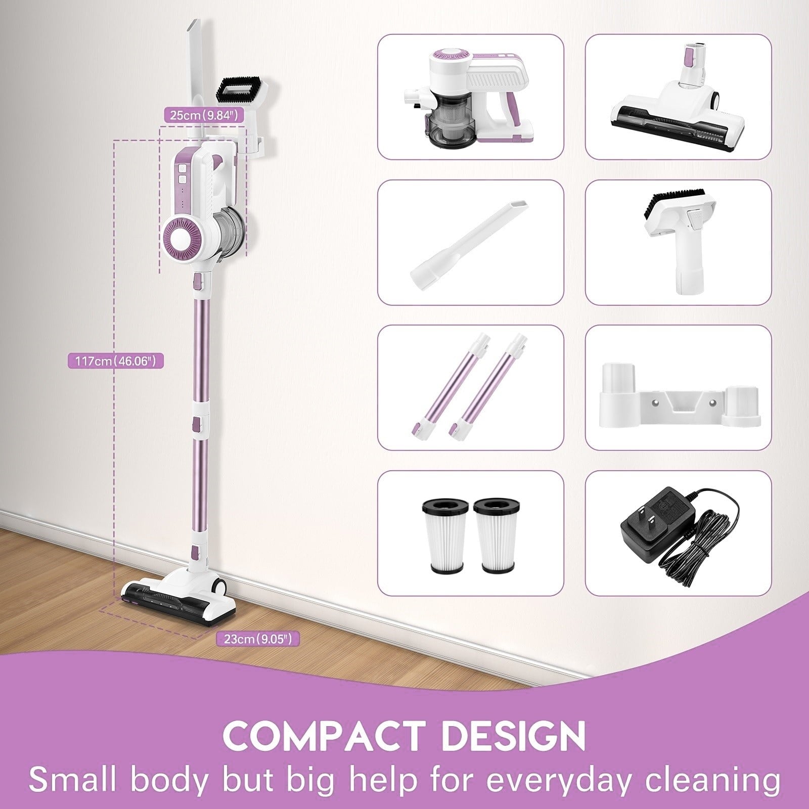 MOOSOO Stick Vacuum Cleaner, 6-in-1 Lightweight Cordless Vacuum for Hard Floor Carpet Pet Hair, L12 Pink