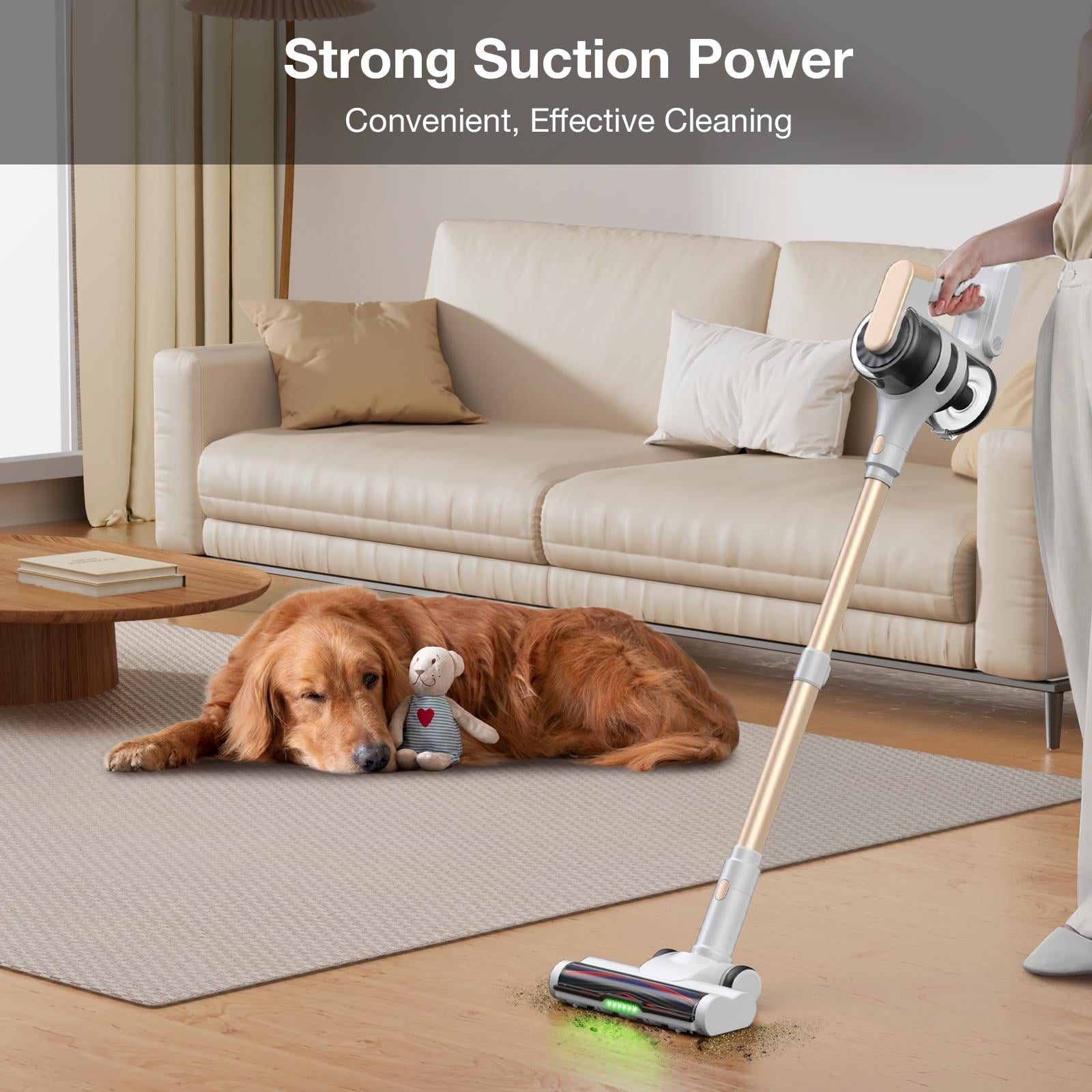 MOOSOO Cordless Vacuum Cleaner, 4-in-1 Lightweight Stick Vacuum 60 Mins Runtime for Pet Hair, Hard Floor & Carpet, White