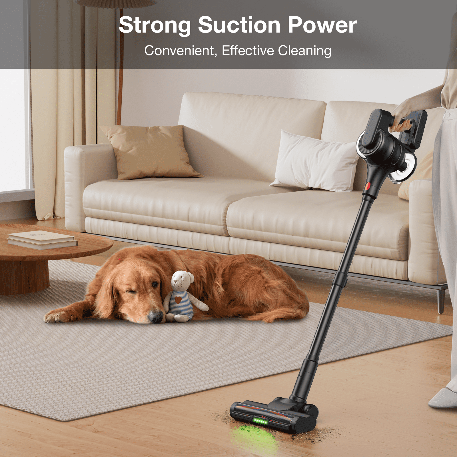 MOOSOO Cordless Vacuum Cleaner, 4-in-1 Lightweight Stick Vacuum 60 Mins Runtime for Pet Hair, Hard Floor & Carpet, Black
