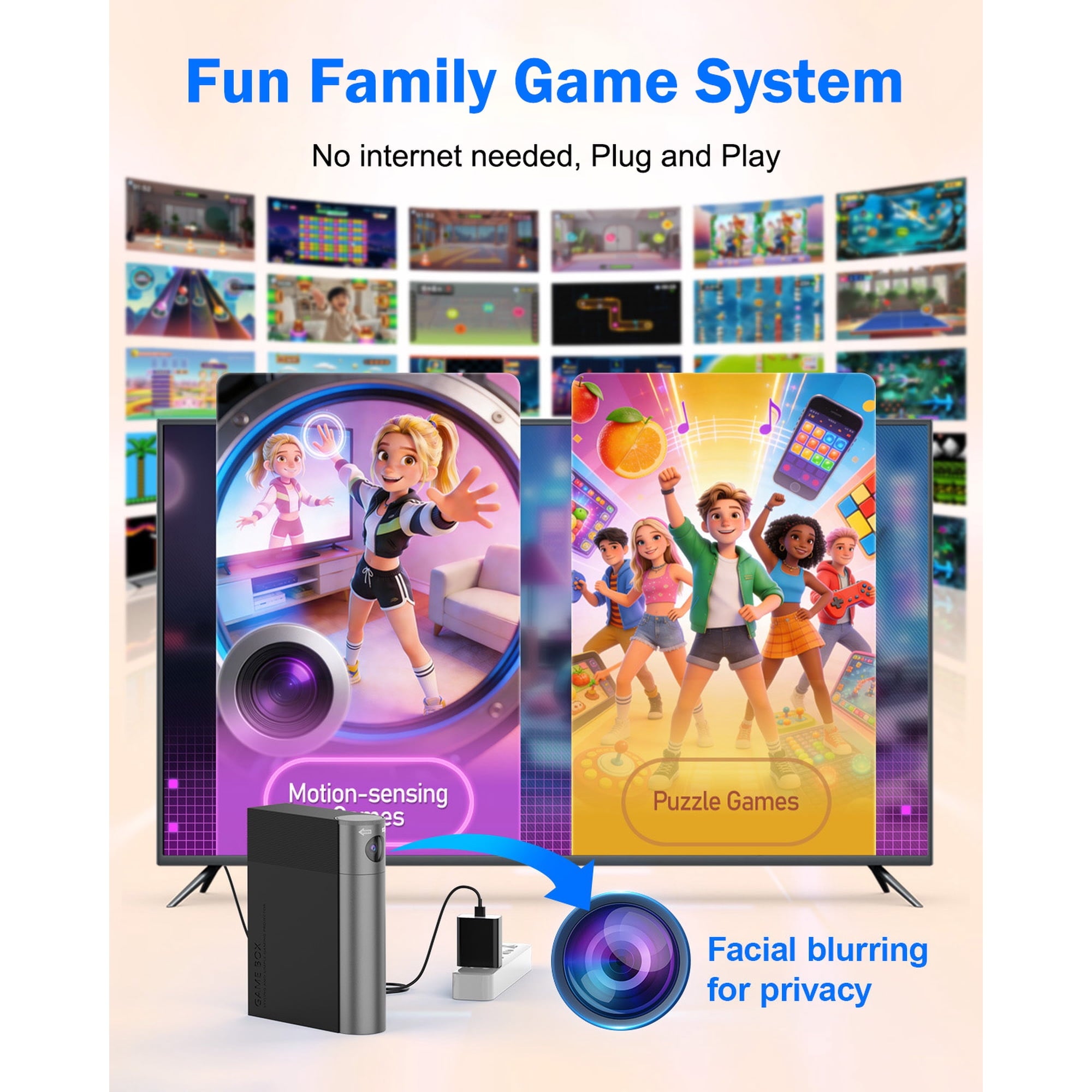 JIUMESS Motion Video Game Console for TV, Family Game System for Kids