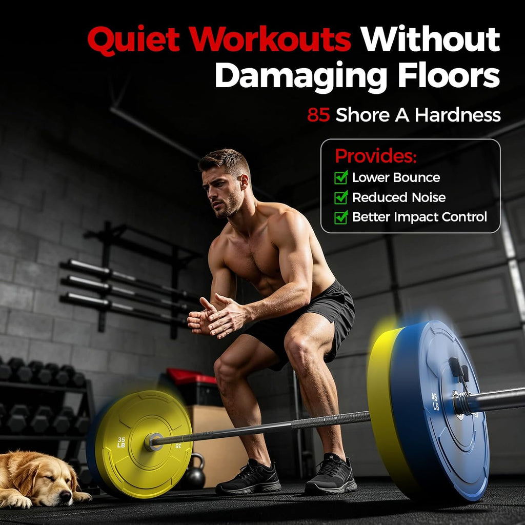 2-Inch Olympic Bumper Plates Set, 10Pcs(each pair 10,15,25,35,45 lb) Colored Virgin Rubber Weight Barbell Plates for Strength Training, Home Gym Weightlifting