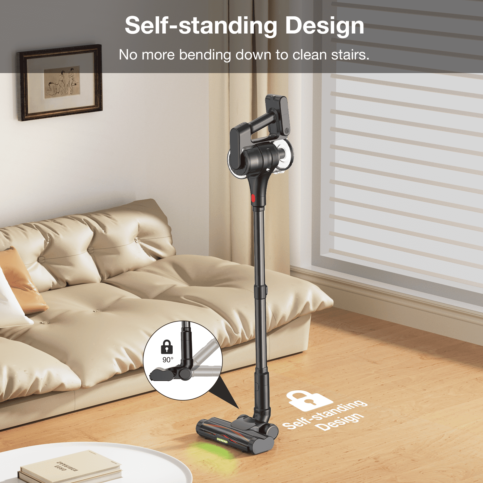 MOOSOO Cordless Vacuum Cleaner, 4-in-1 Lightweight Stick Vacuum 60 Mins Runtime for Pet Hair, Hard Floor & Carpet, Black