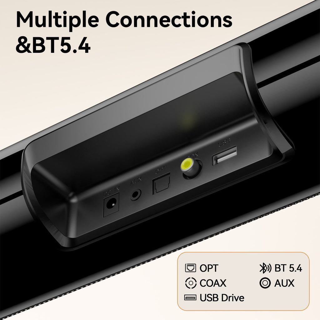 VEATOOL Sound Bar for TV,60W Soundbar Surround Sound Home Theater System,27 Inch TV Speaker with DSP Dynamic Sound,Work with 4K & HD TVs,COAX& Optical, AUX,Bluetooth,Wireless Streaming,Wall Mountable