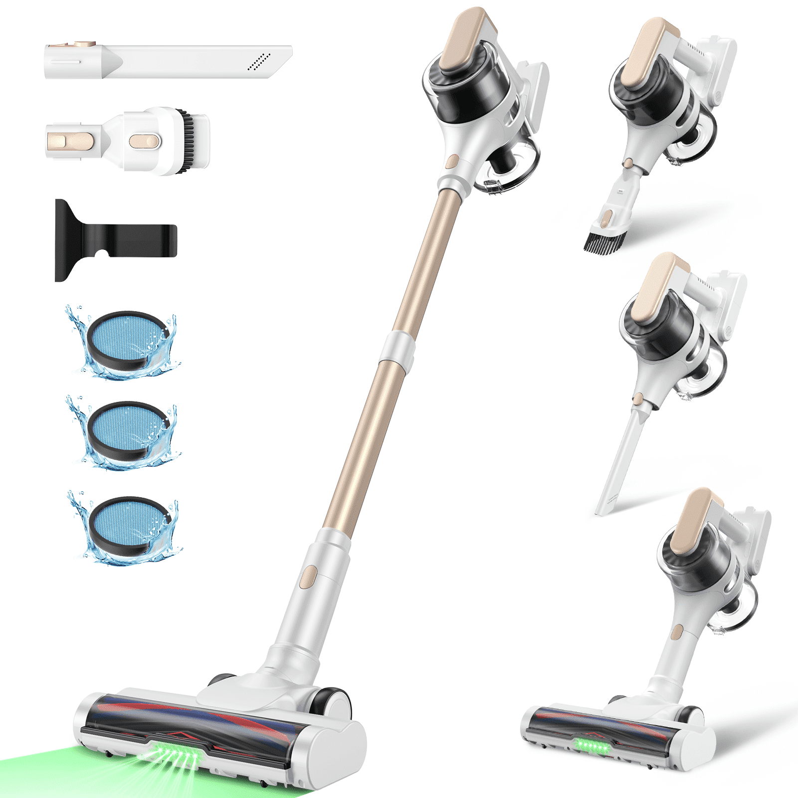 MOOSOO Cordless Vacuum Cleaner, 4-in-1 Lightweight Stick Vacuum 60 Mins Runtime for Pet Hair, Hard Floor & Carpet, White