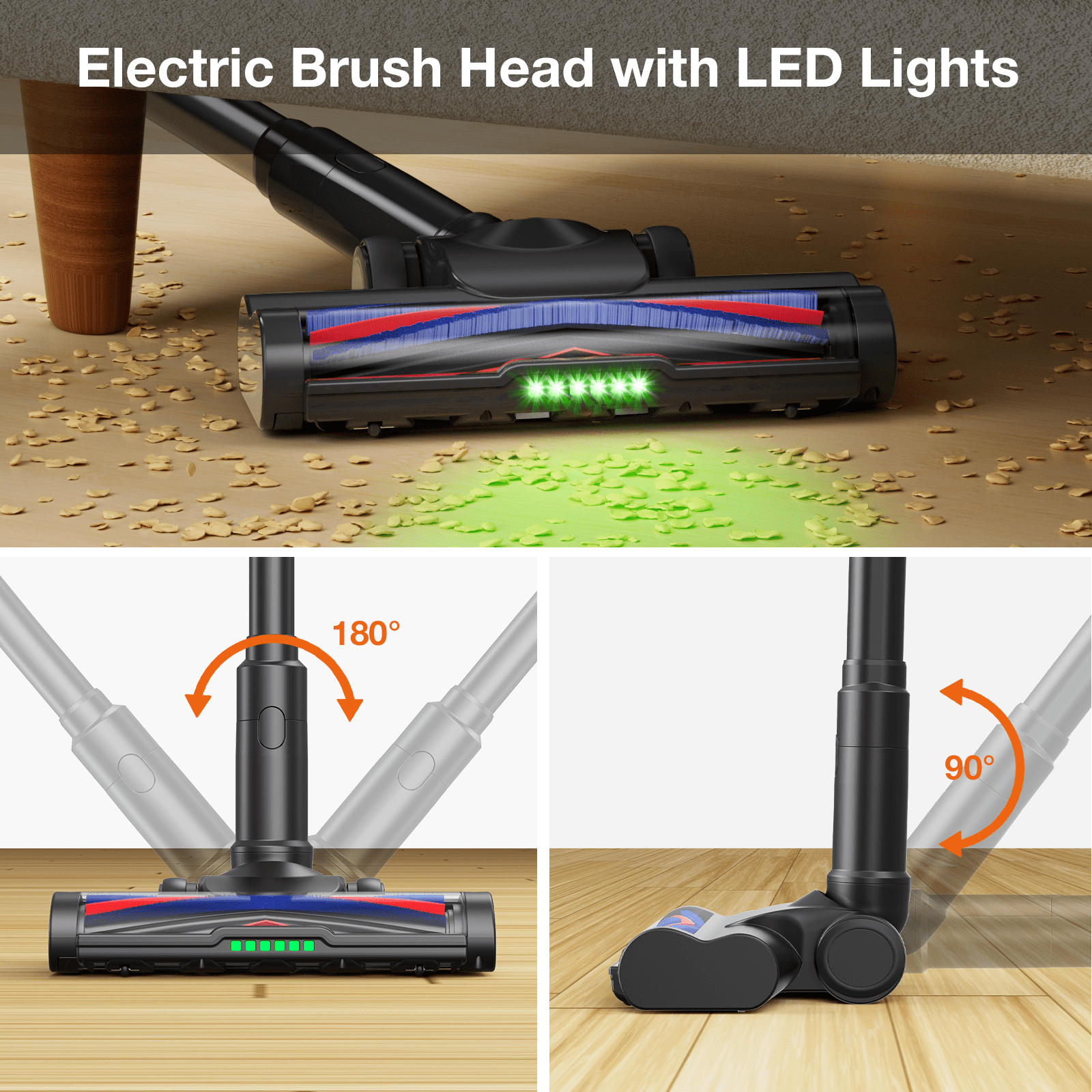 MOOSOO Cordless Vacuum Cleaner, 4-in-1 Lightweight Stick Vacuum 60 Mins Runtime for Pet Hair, Hard Floor & Carpet, Black